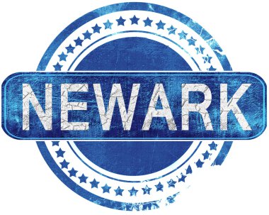 Newark grunge mavi pul. Beyaz izole.