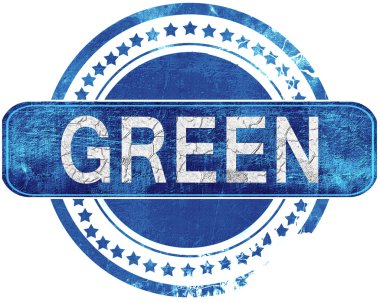 Yeşil grunge mavi pul. Beyaz izole.