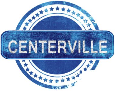 Tenderville grunge mavi pul. Beyaz izole.