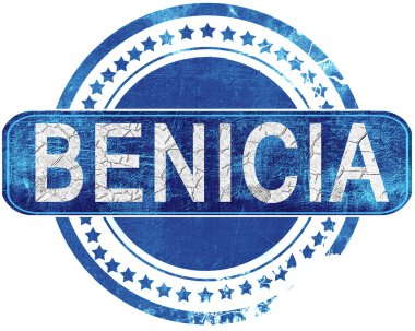 Benicia grunge mavi pul. Beyaz izole.