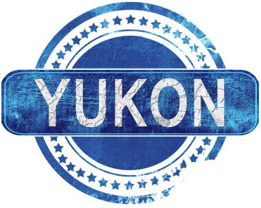 Yukon grunge mavi pul. Beyaz izole.