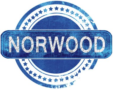 Norwood grunge mavi pul. Beyaz izole.