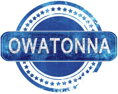 Owatonna grunge mavi pul. Beyaz izole.