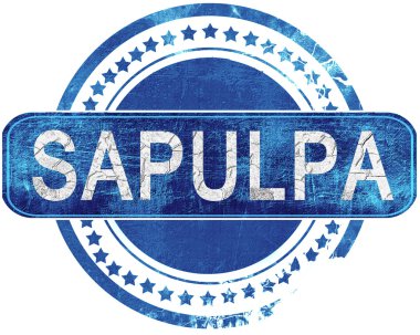 Sapulpa grunge mavi pul. Beyaz izole.