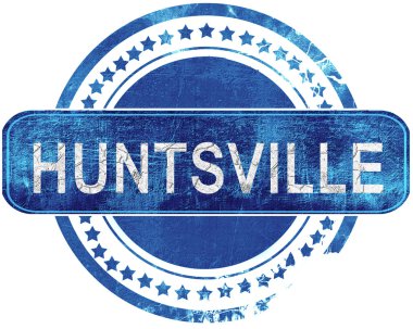 Huntsville grunge mavi pul. Beyaz izole.