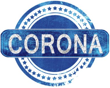 Corona grunge mavi pul. Beyaz izole.