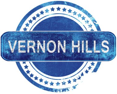 Vernon hills grunge mavi pul. Beyaz izole.
