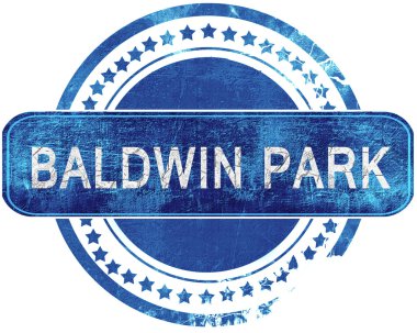 Baldwin park grunge mavi pul. Beyaz izole.