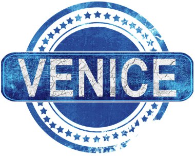 Venedik grunge mavi pul. Beyaz izole.