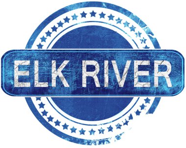 ELK RIVER grunge mavi pul. Beyaz izole.