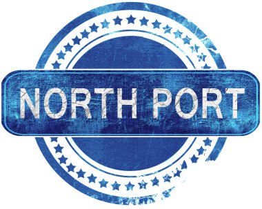 Kuzey bağlantı noktası grunge mavi pul. Beyaz izole.