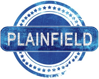 Plainfield grunge mavi pul. Beyaz izole.