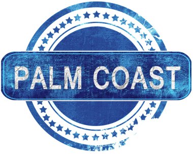 Palm coast grunge mavi pul. Beyaz izole.