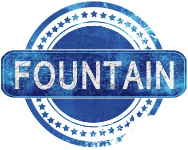 Çeşme grunge mavi pul. Beyaz izole.