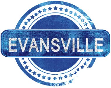 Evansville grunge mavi pul. Beyaz izole.