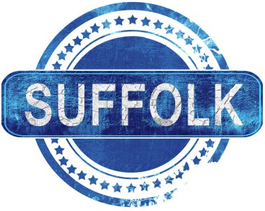 Suffolk grunge mavi pul. Beyaz izole.