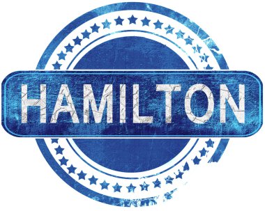 Hamilton grunge mavi pul. Beyaz izole.