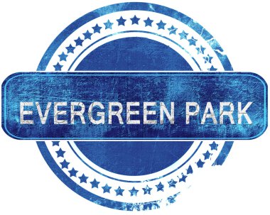 Evergreen Parkı grunge mavi pul. Beyaz izole.