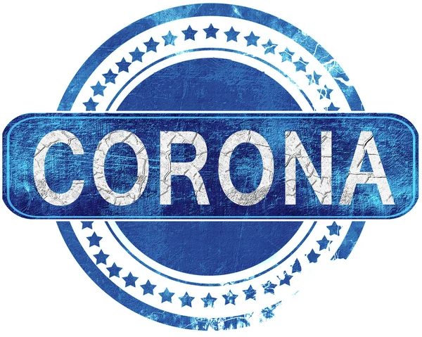 Corona grunge mavi pul. Beyaz izole.