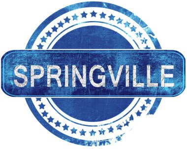 Springville grunge mavi pul. Beyaz izole.