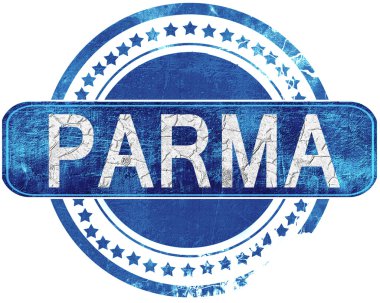 Parma grunge mavi pul. Beyaz izole.