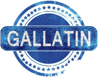 Gallatin grunge mavi pul. Beyaz izole.