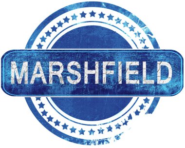 Marshfield grunge mavi pul. Beyaz izole.