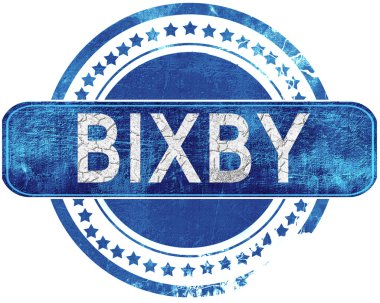 Bixby grunge mavi pul. Beyaz izole.