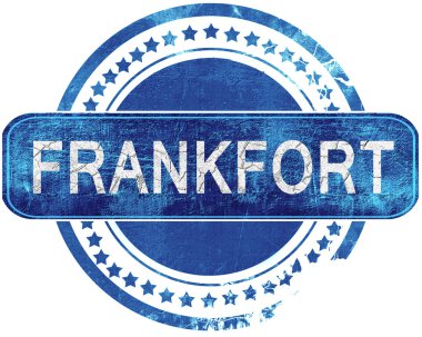 Frankfort grunge mavi pul. Beyaz izole.