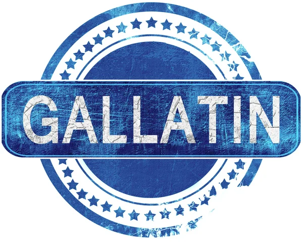 Gallatin grunge mavi pul. Beyaz izole.