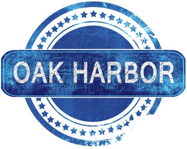 Oak harbor grunge mavi pul. Beyaz izole.