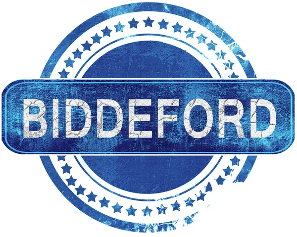 Biddeford grunge mavi pul. Beyaz izole.