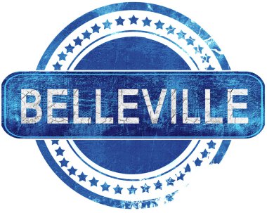 Belleville grunge mavi pul. Beyaz izole.