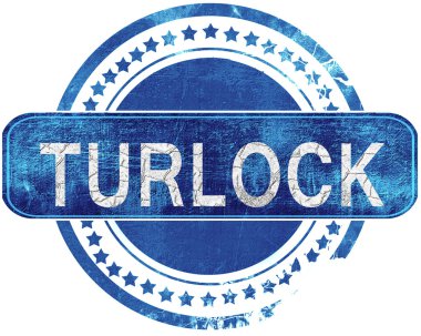 Turlock grunge mavi pul. Beyaz izole.