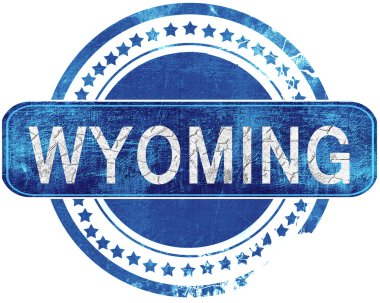 Wyoming grunge mavi pul. Beyaz izole.