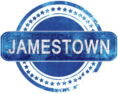 Jamestown grunge mavi pul. Beyaz izole.