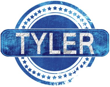 Tyler grunge mavi pul. Beyaz izole.