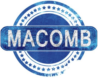 Macomb grunge mavi pul. Beyaz izole.