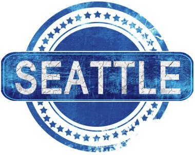 Seattle grunge mavi pul. Beyaz izole.
