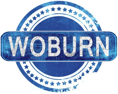 Woburn grunge mavi pul. Beyaz izole.