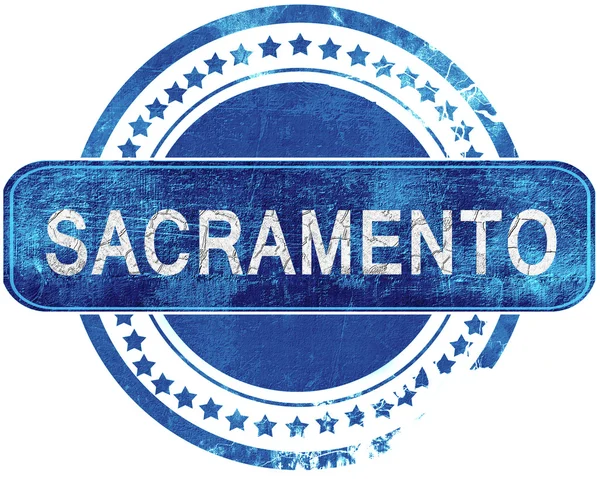 Sacramento kék grunge-bélyeg. Elszigetelt fehér. — Stock Fotó