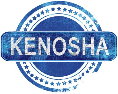 Kenosha grunge mavi pul. Beyaz izole.