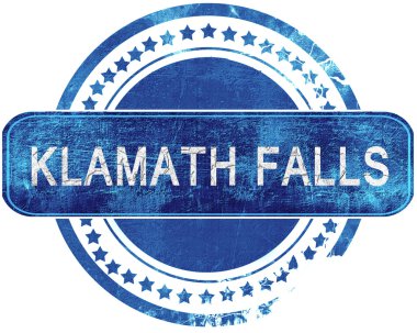 Klamath falls grunge mavi pul. Beyaz izole.
