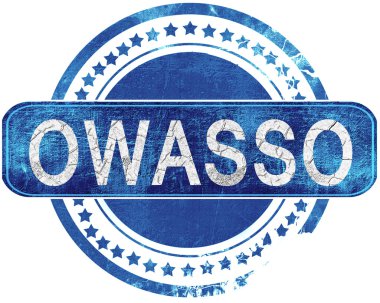 Owasso grunge mavi pul. Beyaz izole.