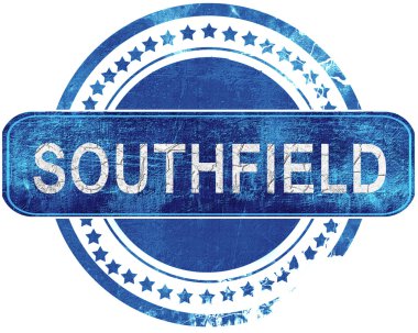 Southfield grunge mavi pul. Beyaz izole.