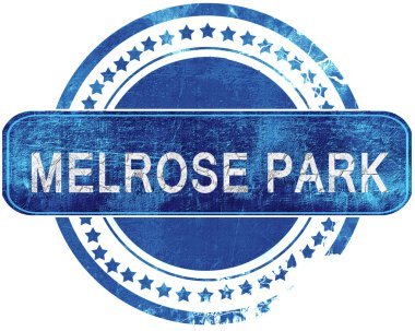 Melrose park grunge mavi pul. Beyaz izole.