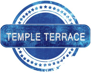 Tapınak Teras grunge mavi pul. Beyaz izole.