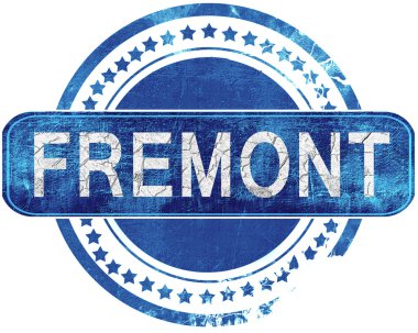 Fremont grunge mavi pul. Beyaz izole.