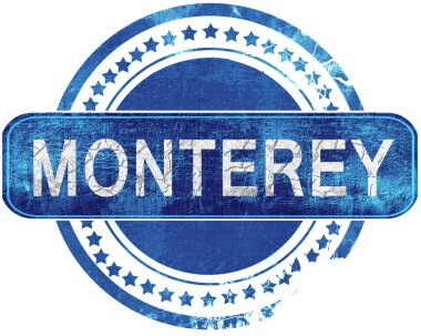 Monterey grunge mavi pul. Beyaz izole.
