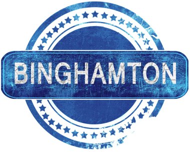 Binghamton grunge mavi pul. Beyaz izole.